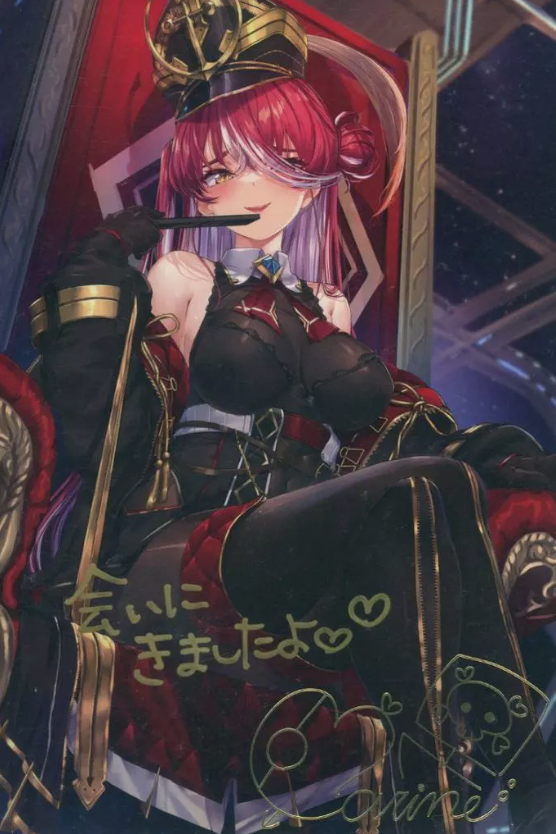 Marin Houshou – 2022 Birthday Commemorative Limited Edition Postcard with Handwritten Message & Foil-Stamped Replica Signed